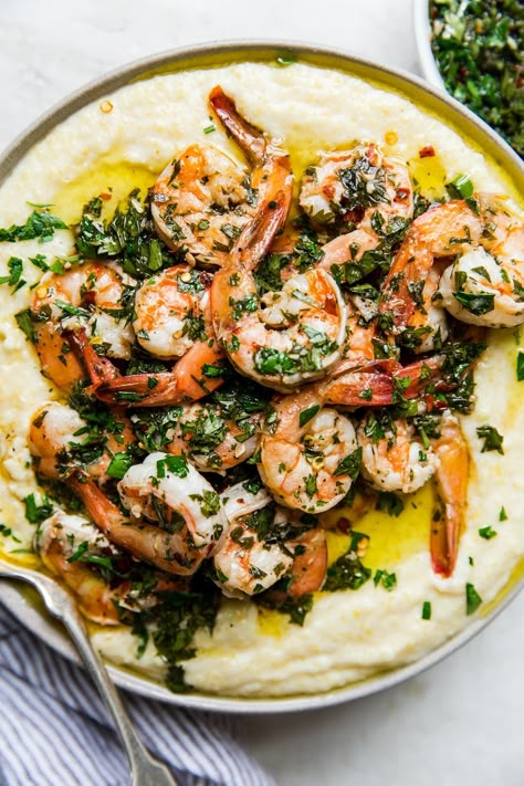 Sauteed Shrimp Recipe, Chimichurri Shrimp, Shrimp And Polenta, Best Grill Recipes, Alpha Gal, Modern Proper, The Modern Proper, Polenta Recipes, Creamy Polenta