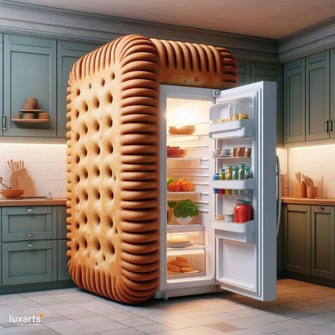 Biscuit Shaped Fridge 🍪❄️🍽️ #BiscuitFridge #SweetChill #CrispyCooling Add a dash of sweetness to your kitchen with the Biscuit Shaped Fridge. Mimicking the delightful appearance of a biscuit, this fridge combines whimsical design with practical functionality. Elevate your food storage with the Biscuit Shaped Fridge, where every treat stays cool and crispy. 🌟🍬❄️ https://luxarts.net/biscuit-shaped-fridge/ Cream Fridge, Ice Cream Fridge, Dream House Bedroom, Dream House Aesthetic, In Conclusion, Cute Bedroom Decor, Whimsical Decor, Farmhouse Style Kitchen, Whimsical Design