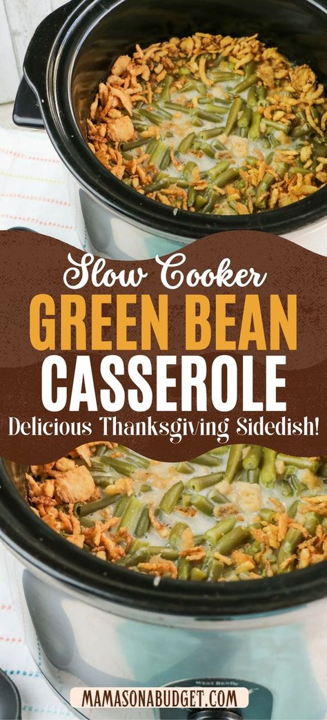 Green Beam Casserole, Slow Cooker Green Bean Casserole, Thanksgiving Slow Cooker, Leftover Green Beans, Slow Cooker Swedish Meatballs, Crockpot Green Beans, Green Bean Casserole Crock Pot, Slow Cooker Green Beans, Slow Cooker Beans