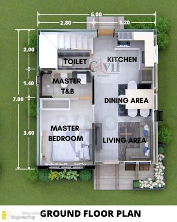 Small 2-Storey House Design 6.0m x 7.0m With 3 Bedrooms - Engineering Discoveries Double Storey House Plans, Two Storey House Plans, Small House Blueprints, Small House Exteriors, Small Modern House Plans, Two Story House Design, Double Storey House, 2 Storey House Design, Modern Floor Plans