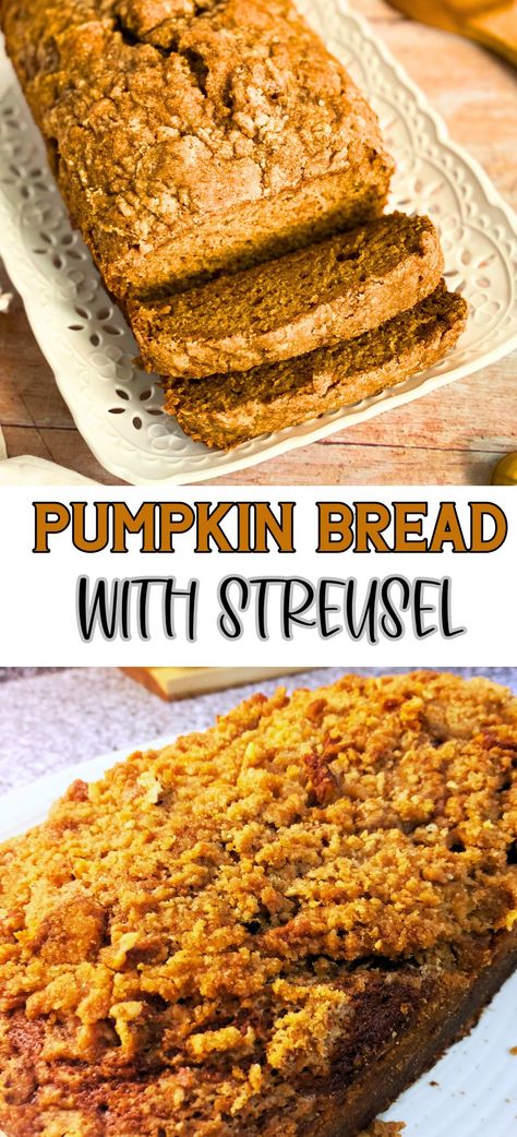 This easy pumpkin bread recipe with a streusel topping is delicious. It's a quick bread with a crumble topping full of pumpkin spice. Easy to make and the perfect fall dessert or snack. Pumpkin Quick Bread Recipes, Simple Pumpkin Bread, Pumpkin Bread With Streusel Topping, Pumpkin Bread With Streusel, Easy Pumpkin Bread Recipe, Fall Bread Recipes, Easy Pumpkin Bread, Best Pumpkin Bread Recipe, Pumpkin Cupcake Recipes