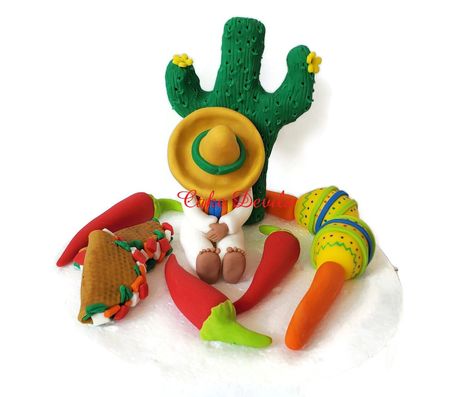 Mexican Fiesta Cake, Cake Toppers Fondant, Mexican Man, Cinco De Mayo Celebration, Fiesta Cake, Sombrero Hat, Hat Cake, Mexican Men, Fondant Cake Toppers