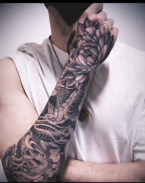 Japanese Flower Hand Tattoo, Lotus Hand Tattoo Men, Japanese Hand Tattoos For Men, Lotus Tattoo Hand, Japanese Rose Tattoo, Lotus Hand Tattoo, Japanese Hand Tattoos, Hand Tatto, Japanese Lotus