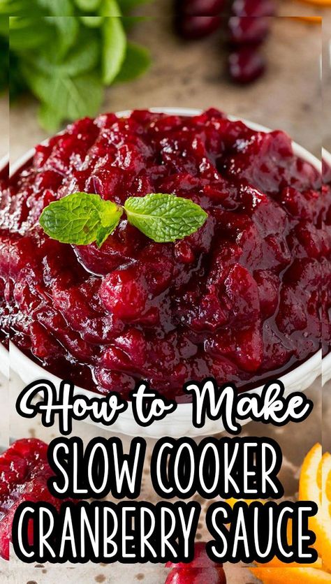 This slow cooker cranberry sauce is fresh cranberries, orange, cinnamon and vanilla cooked together in a crock pot to make a bright and flavorful condiment. Cranberry Orange Sauce Crockpot, Cranberry Sauce Crockpot Slow Cooker, Crockpot Cranberry Sauce Recipe, Cranberry Sauce Recipe Crockpot, Homemade Cranberry Sauce Crockpot, Cranberry Sauce In Crockpot, Crock Pot Cranberry Sauce, How To Cook Fresh Cranberries, Uses For Fresh Cranberries