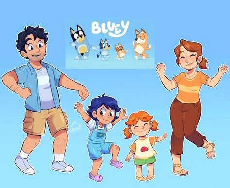 Bluey Bandit X Chilli, Bluey X Jean Luc, Bluey And Jean Luc Fanart, Bluey As Humans Art, Aunt Trixie, Uncle Stripe, Muffin And Socks, Bluey Future Family, Bluey Fan Art