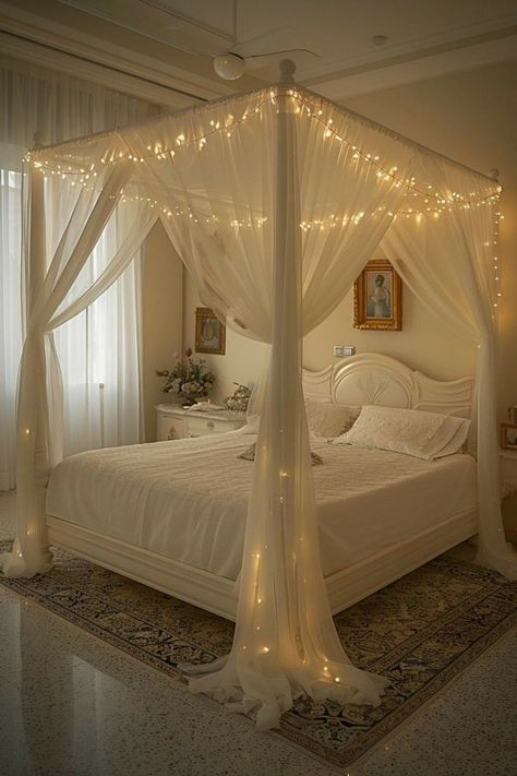 Cute Bed Canopy, Coquette Canopy Bed, Floating Canopy Bed, Bed Sets Ideas, Canopy Above Bed, Room With Canopy Bed, Corner Canopy Bed, Ethereal Aesthetic Room, Bad Design Bedrooms Beds