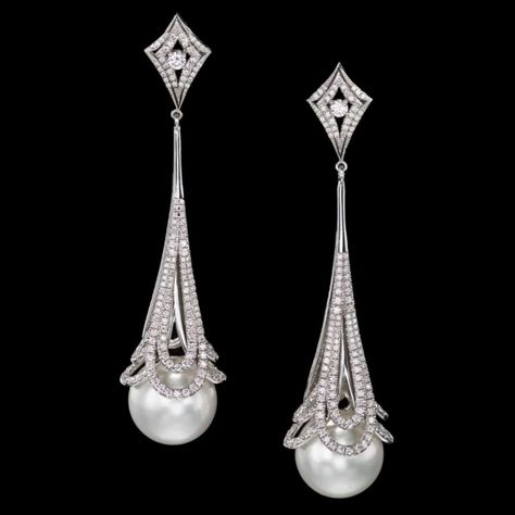 Inspirational Erté Bijoux Art Deco, Diamonds And Pearls, Lace Earrings, Couture Jewelry, South Sea Pearls, Sea Pearls, Deco Jewelry, Fine Earrings, Gorgeous Jewelry