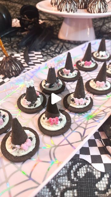 Alicia Luchini | Down Rosemary Road on Instagram: "🎀WITCH HAT AND BROOM TREAT IDEA🖤
Save and share for a Halloween party or movie night!

What you need:⬇️

Witch hats🎀

Oreos 
Chocolate mini filled cones 
White chocolate melting wafers 
Sprinkles 

Witch Brooms🎀

Meringues 
Dark or milk chocolate melting wafers
Pretzel sticks 
Squeeze bottle with a tip * add melted chocolate to make the broom design 

TIP** add squeeze bottle to a jar of hot water to keep it melted!💕

#halloween #halloweencookies #halloweentreats #holidays #halloweenparty #halloweendiy #craftymom #girly #spookyseason #witchhat #hocuspocus" Oreo Witch Hats, Witch Brooms, Chocolate Melting, Chocolate Melting Wafers, Pretzel Sticks, Witch Hats, Witch Broom, Melted Chocolate, Crafty Moms