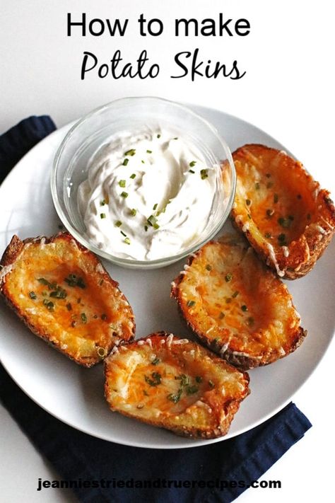 Crispy Potato Skins are a delicious appetizer that are easy to make. They are made with a blend of seasonings and melted cheese to give you one of the best appetizer recipes. Make them for when you are watching the game, a party or just when you want a tasty potato recipe. #potatoskins #appetizer Crispy Potato Skins Recipe, Potatoe Skins Recipe Easy, Homemade Potato Skins, Potato Skins Recipe, Crispy Potato Skins, Potatoe Skins Recipe, How To Make Potatoes, Potato Skins, Crispy Potatoes