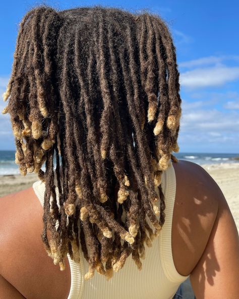 come to the beach with me 🩵 . . . . . . . . . follow @killinitkammy ✨ . . . . . . . . #blackgirlmagic #dreadhead #dreadlocks #blondelocs #locjourney #loclife #loclivin #locmaintenance #locnation #locquffeen #locs #locstyles #loctician #naturalhairstyles #retwist #starterlocs #starterlocstyles #teamlocs #texturetuesday #twostrandtwist #twostrandtwistlocs #wella #womenlocstyles #womenwithlocs Blonde Tips On Locs, Blonde Locs, Bleached Tips, Blonde Tips, Two Strand Twist, Starter Locs, Loc Styles, Locs, Natural Hair Styles