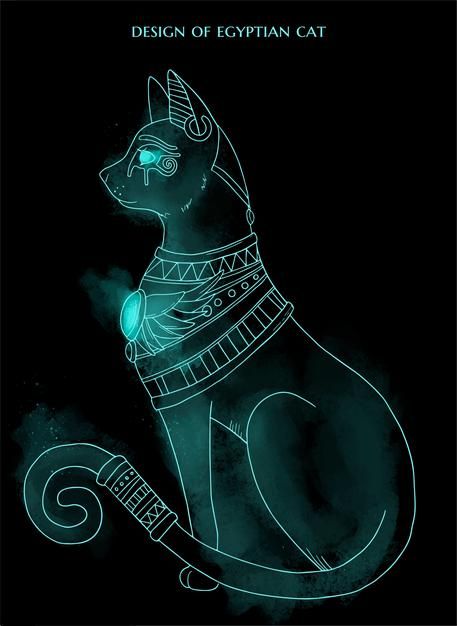 Egyptian Cat Art, Cat On Black Background, Bastet Tattoo, Egyptian Cat Tattoos, Cats In Ancient Egypt, Egypt Cat, Egyptian Cat Goddess, Egypt Concept Art, Egyptian Cats