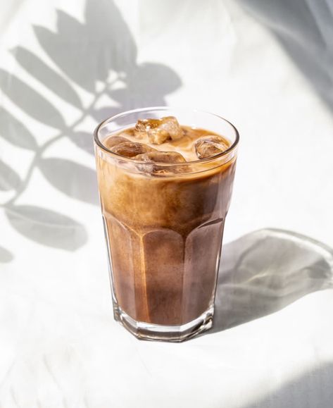 Milk cream iced cold brew coffee. Summer coffee cold drink cocktail with ice and milk Iced Milk Coffee, Coffee Summer, Single Serve Coffee Maker, Iced Coffee Maker, Coffee Sale, Summer Coffee, Ice Milk, Single Serve Coffee Makers, Milk Cream