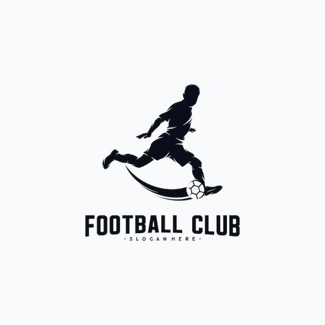 Vector football player silhouette logo d... | Premium Vector #Freepik #vector #play-soccer #soccer-player #playing-soccer #playing-football Sport Logo Design Ideas, Football Logo Design Ideas, Soccer Logo Design Ideas, Futsal Logo, Football Club Logo Design, Logo Futsal, Football Player Silhouette, Graphic Moodboard, Silhouette Logo Design