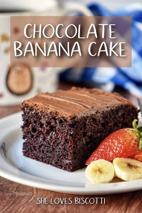 As far as desserts go, this recipe for Chocolate Banana Cake is a delicious, moist, and deceptively easy chocolate snack cake. All you need are two bowls, a whisk and 15 minutes of active time. Banana Cake With 2 Bananas, Chocolate Banana Bread Cake Mix Recipe, Chocolate Chunk Banana Cake, Chocolate Banana Snack Cake, Banana Snacking Cake, One Bowl Banana Cake, Moist Chocolate Banana Cake, Chocolate Cake With Bananas, Choc Banana Cake