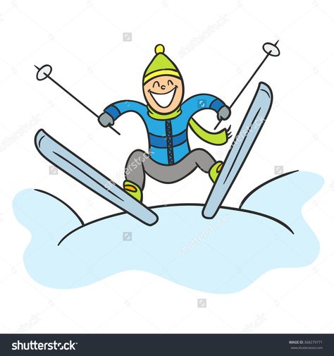 Skiing Cartoon, Happy Love, Sports Photography, Simple Doodles, Bart Simpson, Happy Quotes, White Background, Stock Vector, Vector Illustration