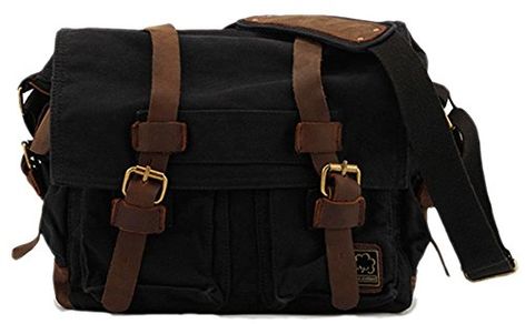 Sechunk Vintage Military Leather Canvas Laptop Bag Messenger Bags Medium Messenger Bags For School, Black Messenger Bag, Bags For School, Canvas Laptop Bag, Canvas Messenger Bag, Messenger Bag Men, Leather Messenger Bag, Shoulder Messenger Bag, Leather Messenger