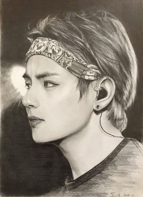 V (Kim Taehyung ) Pencil Sketch Tutorial, Taehyung's Art, Color Pencil Sketch, Illusion Drawings, Realistic Sketch, Cute Romance, Taehyung Fanart, Beautiful Sketches