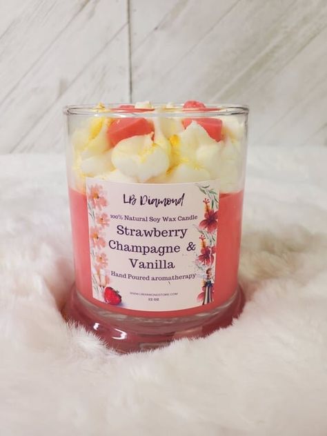 Scented Candles Decor, Strawberry Candle, Dessert Candle, Sweet Candles, Long Lasting Candles, Strawberry Champagne, Dessert Candles, Food Candles, Natural Soy Wax Candles