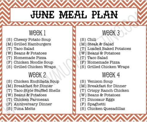 June Meal Plan, Monthly Dinner Menu Ideas Meal Planning, Family Meal Planning Monthly Menu Ideas, Meals For A Month Menu Planning, Weekly Meal Plan Under $50, Salad Taco, Dinner Menu Planning, Free Weekly Meal Plan, Bullet Journal Meal Plan