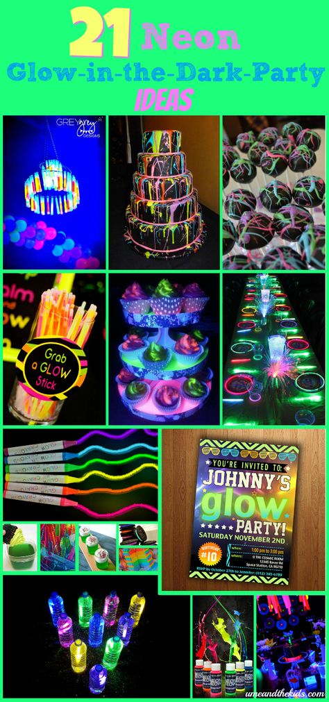 Awesome Neon themed Party - Here's 21 Neon Glow in the Dark Party Ideas you will totally love for throwing the coolest Party ever for your kids this year. Teenager Party, Glow In Dark Party, Glow Stick Party, Neon Birthday Party, Glow In The Dark Party, Glow Birthday Party, Glow Birthday, Blacklight Party, Neon Birthday