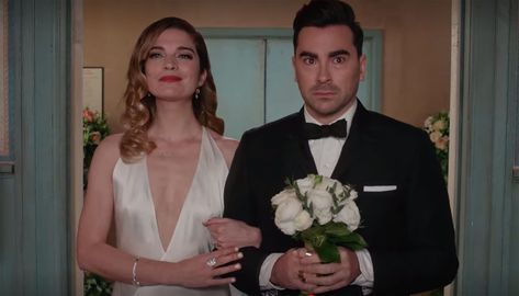 You Can Buy Alexis Rose's White Dress From the 'Schitt's Creek' Finale Rosé White Dress, Alexis Rose, Minimalist Gown, Dream Venue, Schitt's Creek, Schitts Creek, Jenny Yoo, A Wedding Dress, White Gowns