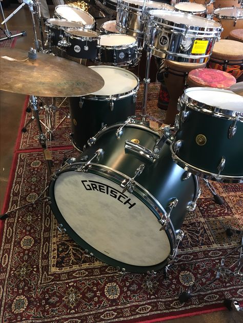 Gretsch BK in Satin Cadillac Green Drum Wrap, Salt City, Gretsch Drums, Drum Sets, Drummers, Drum Set, Gretsch, Music Legends, Cadillac