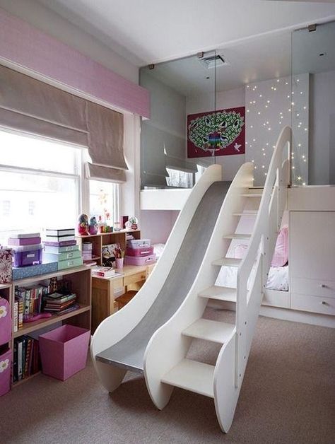 indoor slides on a passion for homes blog children's room Design Ložnic, Cozy Loft, Bedroom Loft, Awesome Bedrooms, Remodel Bedroom, Teen Room, Cool Beds, Dream Rooms, Cool Rooms