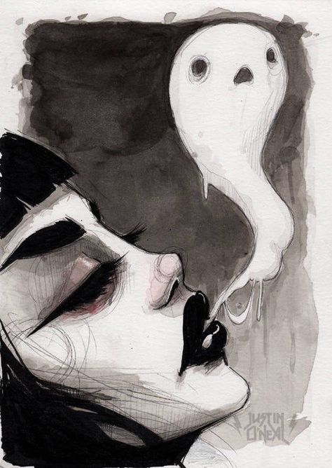 A Drawing, Fine Art Print, A Woman, Ghost, Art Print, Fine Art, Black And White, White, Black