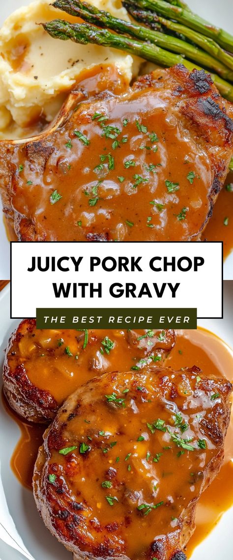 Image for Juicy Pork Chop with Gravy Pork Chop Recipes Gravy, Cajun Pork Chops And Gravy, Pork Chops Sauce, Pork Chop Gravy, Slow Cook Pork Chops, Pork Chop Meals, Spicy Pork Chops, Pork Chop Sauce, Pork Chops And Rice