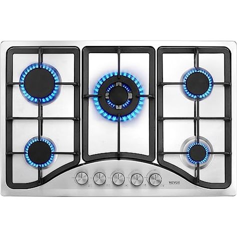 VEVOR 30-inch Gas Cooktop, 5 Burners Built-in Gas Stove Top, Max 12250BTU NG/LPG Convertible Stainless Steel Natural Gas Hob, with Thermocouple Protection for Camping, RV, Apartment Grilling Steaks, Cooking Noodles, Png Top, Cook Top Stove, Gas Stove Top, Cast Iron Stove, Gas Hob, Gas Cooktop, Electric House