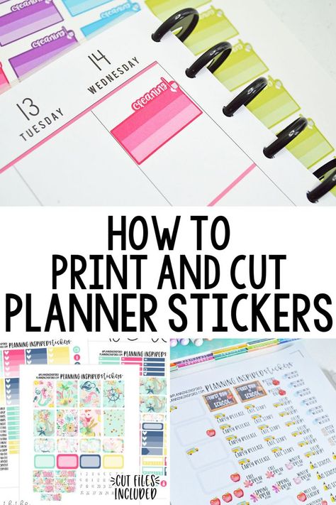 How to print and cut planner stickers with a silhouette machine. Use this tutorial to print and cut printable planner stickers that you find or purchase online. Planner Art Ideas, How To Make Tabs In A Notebook, How To Print Stickers, Diy Planner Stickers, Create Your Own Planner, Happy Planner Printables, How To Make Planner, To Do Planner, Projets Cricut