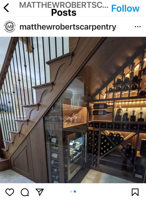 Wine Case Under Stairs, Under Stair Shelves, Under Stairs Bar Ideas, Glasses Cabinet, Under Staircase Ideas, Bar Under Stairs, Kitchen Under Stairs, Under Stairs Wine Cellar, Custom Wine Room