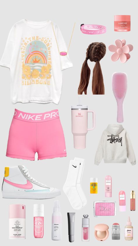 #outfitinspo #outfit #fit #summer #camp #beauty #pink #preppy #comfy #cute #trendy #ootd #styling #clothes #school Preppy Camping Outfits, Preppy Camp Outfits, School Camp Outfits, School Shuffles, Church Camp Outfits, Summer Weekend Outfit, Summer Camp Outfits, Outfit Inspo School, Camp Outfits