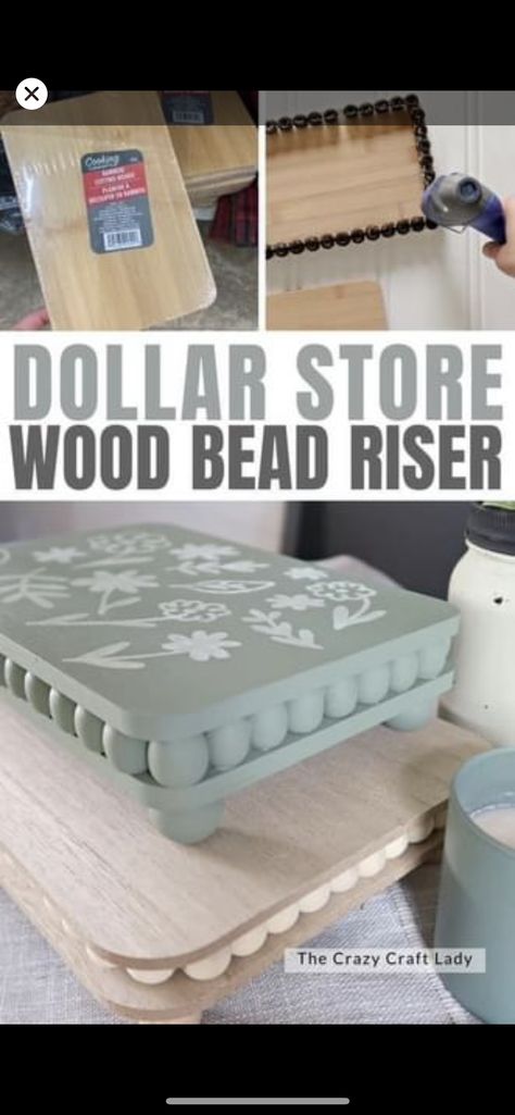 Wood Stuff To Sell, Table Risers Diy Ideas Decorative Trays, Diy Crafts Using Wooden Beads, Wood And Beads Crafts, Diy Dollar Tree Riser, How To Use Risers In Decor, How To Decorate With Risers, Crafts Wood Ideas, Dollar Tree Stencil Crafts