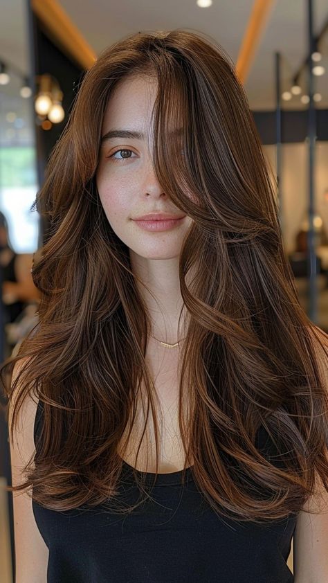 25 Trendy Layered Haircuts for Every Hair Type New Haircut Styles For Long Hair, Hair Cut Styles For Girls Long, Haircut Style Long Hair, Elegant Layered Hair, Long Straight Thick Hair Styles, Layered Long Haircuts For Women, Layers In Long Straight Hair, Middle Part Hairstyles With Layers, Long Later Haircuts