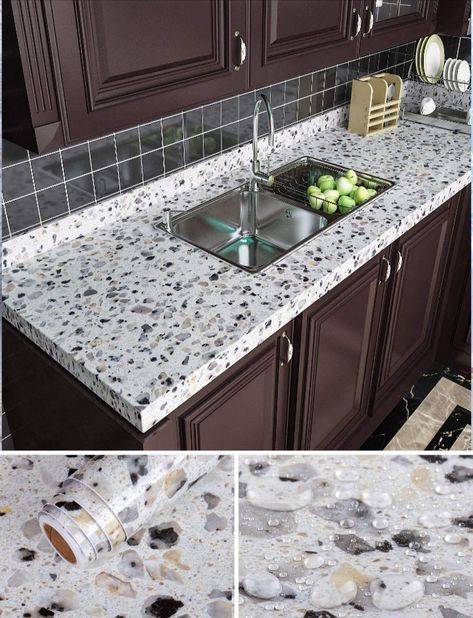 Salt And Pepper Granite Countertops, Kitchen Cabinets Backsplash, Countertop Contact Paper, Peel And Stick Countertop, Small Kitchen Solutions, Countertops For Kitchen, Kitchen Cabinets And Backsplash, Timeless Kitchen Design, Concrete Wallpaper