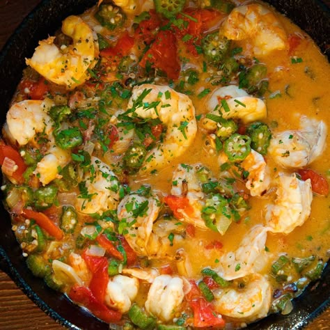 Mediterranean Fish Stew, Okra Stew, Okra And Tomatoes, Okra Recipes, Seafood Stew, Creole Recipes, Stew Recipe, Cajun Recipes, Okra