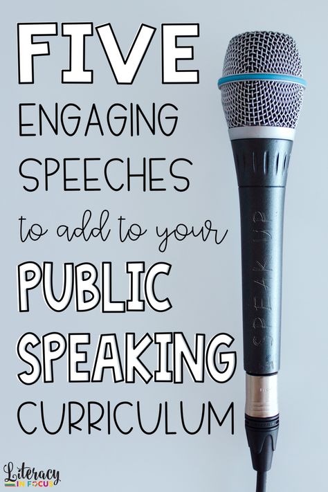 Five speeches to add to your public speaking curriculum! Reinforce speaking and listening skills with speeches your students will love to present! Engaging speech activities for a wide range of ages and grade levels! #publicspeaking #kids #speakingandlistening #unit Public Speaking Middle School, Public Speaking Topics, Classroom Cafe, Public Speaking Activities, Speaking Topics, Professional Speaking, Speech Writing, Speech Topics, Speaking Tips