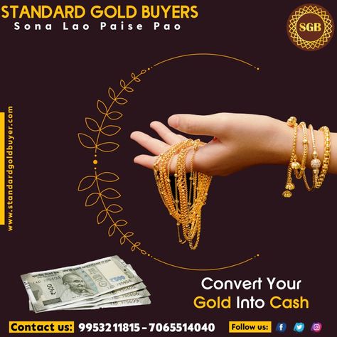 Standard Gold Buyer - Sona Lao Paise Pao Convert your gold into cash. We release your pledged gold from any gold loan company & banks. Address:- Shop No.5, N 26, Ambedkar Road, Nehru Nagar, Ghaziabad. 201001 Contact us: +91 99532 11815 - 7065514040 Posters Layout, Gold Loan, Graphic Design Posters Layout, Loan Company, Hand Painted Denim Jacket, Diwali Images, Gold Poster, Poster Layout, Design Posters