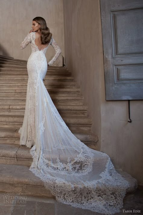 Top 100 Most Popular Wedding Dresses in 2015 Part 2 — Sheath, Fit & Flare, Trumpet, Mermaid & Column Bridal Gown Silhouettes | Wedding Inspirasi Sleeve Wedding Dress Lace, Popular Wedding Dresses, Long Sleeve Wedding Dress, Lace Wedding Dress With Sleeves, Tarik Ediz, Wedding Dress Lace, Long Sleeve Wedding Dress Lace, 2015 Wedding Dresses, Trendy Wedding Dresses