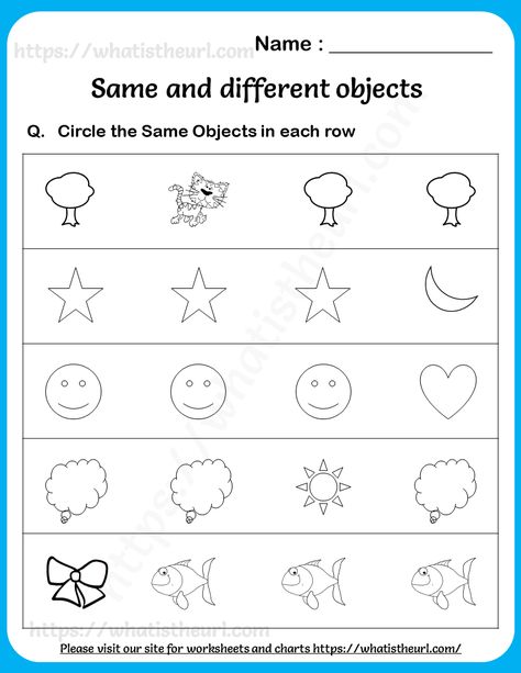 Circle the Same Objects Worksheets for Lower Kindergarten Circle The Same Object Worksheet, Different Objects Worksheet, Circle The Odd One Out Worksheet, Maths Worksheet For Class Lkg, Odd One Out Worksheet For Kids, Lkg Worksheets English, Colours Name For Kids, Number Activities Preschool, Lkg Worksheets