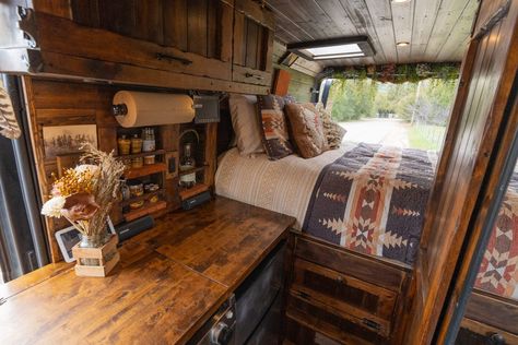 Conversion Van Interior, Vintage Tiny House, Cabin On Wheels, Slider Window, Van Dwelling, Bedroom Nook, Tiny House Talk, Maggie Mae, Adventurous Couple