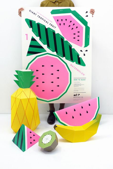 Tropical Fruit Party, Deco Photo, 3d Templates, Paper Fruit, Fox Kids, Watermelon Slices, Room Deco, Fruit Design, Tropical Fruits