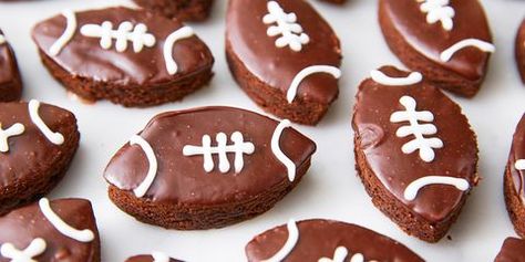 Football Brownies - Delish.com Dipped Brownies, Baileys Ganache, Football Brownies, Football Shaped Foods, How To Make Icing, Cookies Bars, Football Cake, Homemade Brownies, Toddler Food