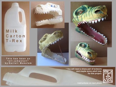 Milk Jug Dinosaur Skull, Dinosaur Park Diy, Dino Egg Photo Prop, Dino Diy Crafts, Dinosaur Diy Decorations, Jurassic Park Party Ideas Diy, Dinosaur Party Diy, Jurassic Park Crafts, Dinosaur Halloween Decorations