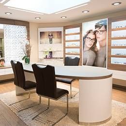 Case Studies Optical Shop Design, Optical Display, Optical Shop, Window Ideas, Modular Design, Our Services, Open Space, Dining Bench, Office Desk