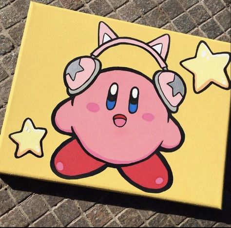 Cute Pokemon Paintings, Cute Things To Paint Hello Kitty, Painting Sanrio, Kirby Painting Canvas, Painting Ideas On Canvas Sanrio, Things To Paint On Mini Canvas, Painting Ideas Sanrio, Paint Ideas Hello Kitty, Sanrio Painting Canvas