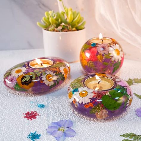 Resin Candle Holder, Pressed Flower Crafts, Formy Silikonowe, Candle Making Molds, Tea Diy, Tealight Candle Holder, Diy Epoxy, Resin Craft, Pressed Flower Art