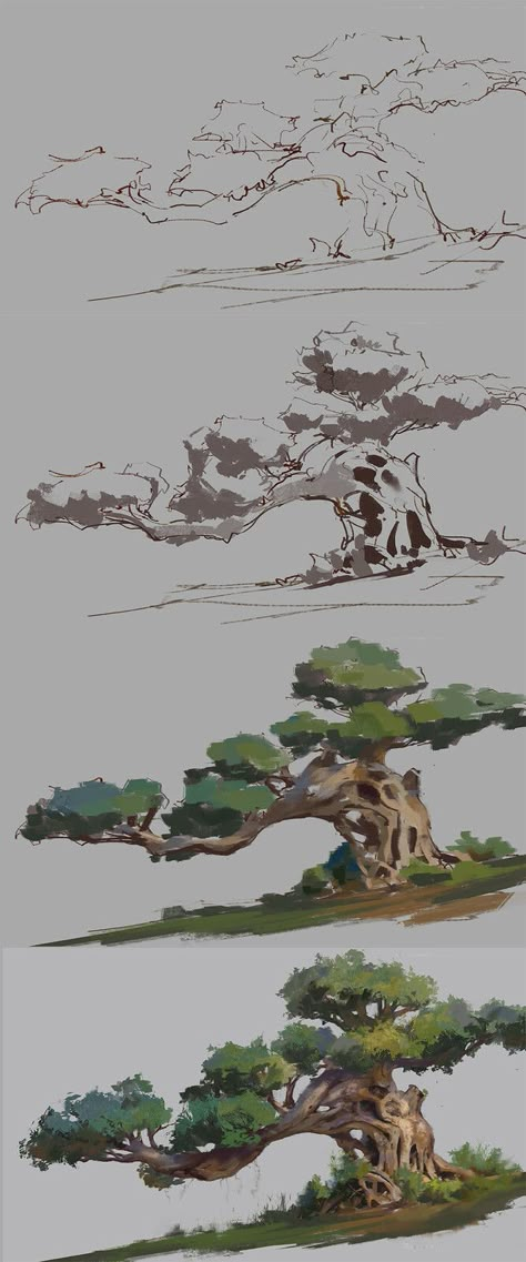 ArtStation - Tree 1, Cheng Chen Shading References, Art Exercises, Environment Painting, Digital Painting Techniques, Concept Art Tutorial, Digital Art Beginner, Color Study, Background Drawing, Eye Photography