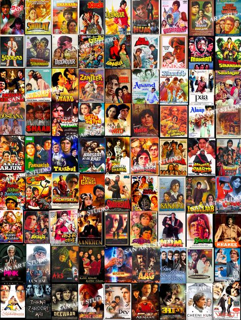 Amitabh Bachchan movie collage Wall Movie Posters, Movies Collage, Movie Collage, Sans Art, Dusk Till Dawn, Amitabh Bachchan, Collage Making, Art Studio, Printed Items